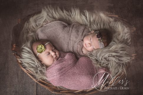 Newborn Twins Portrait in Wicker Basket